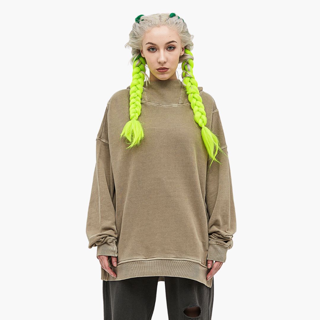 khaki turtleneck hoodie