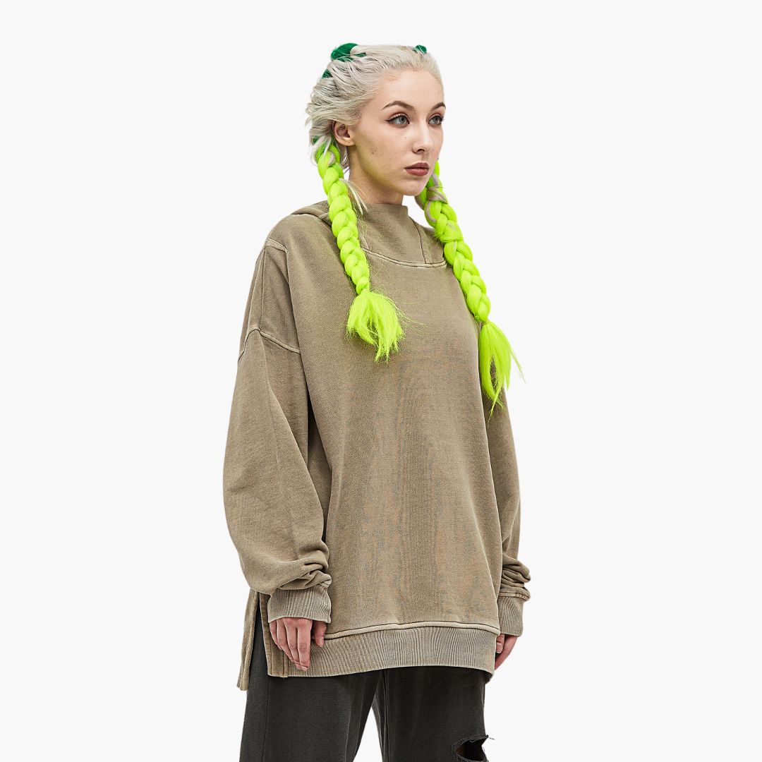 khaki turtleneck hoodie